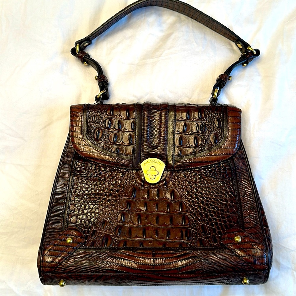 Brahmin Pecan Croc embossed Leather purse